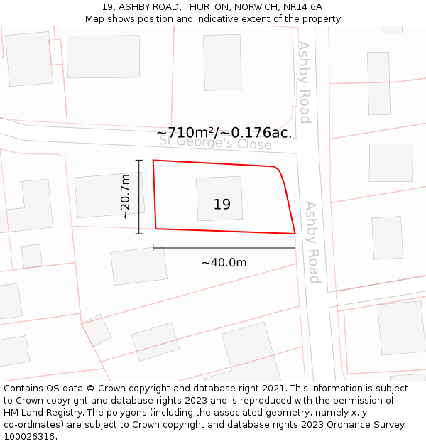 19, ASHBY ROAD, THURTON, NORWICH, NR14 6AT: Plot and title map