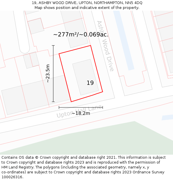 19, ASHBY WOOD DRIVE, UPTON, NORTHAMPTON, NN5 4DQ: Plot and title map