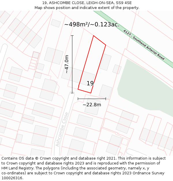 19, ASHCOMBE CLOSE, LEIGH-ON-SEA, SS9 4SE: Plot and title map