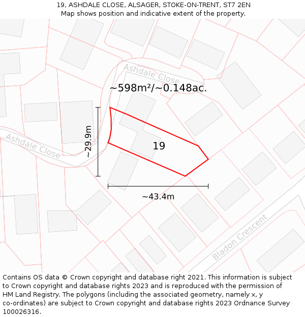 19, ASHDALE CLOSE, ALSAGER, STOKE-ON-TRENT, ST7 2EN: Plot and title map
