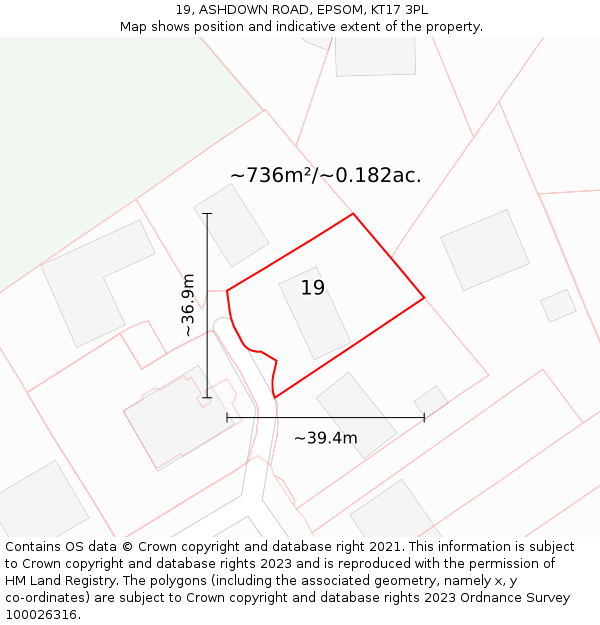 19, ASHDOWN ROAD, EPSOM, KT17 3PL: Plot and title map