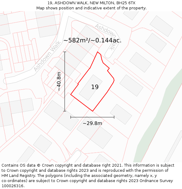 19, ASHDOWN WALK, NEW MILTON, BH25 6TX: Plot and title map