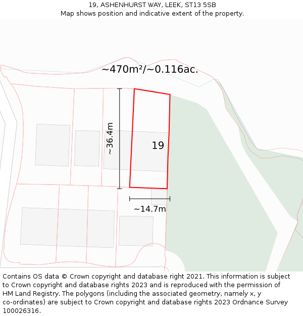 19, ASHENHURST WAY, LEEK, ST13 5SB: Plot and title map