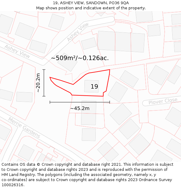 19, ASHEY VIEW, SANDOWN, PO36 9QA: Plot and title map