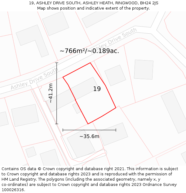 19, ASHLEY DRIVE SOUTH, ASHLEY HEATH, RINGWOOD, BH24 2JS: Plot and title map