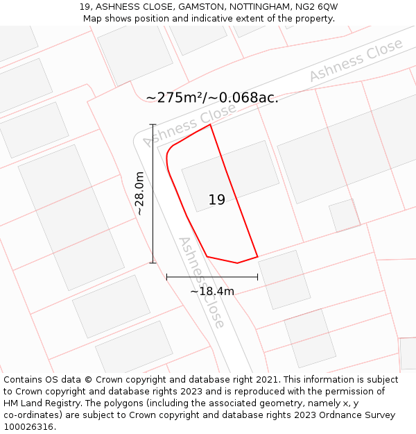 19, ASHNESS CLOSE, GAMSTON, NOTTINGHAM, NG2 6QW: Plot and title map