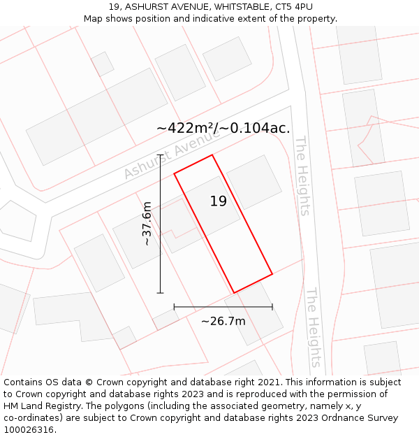 19, ASHURST AVENUE, WHITSTABLE, CT5 4PU: Plot and title map