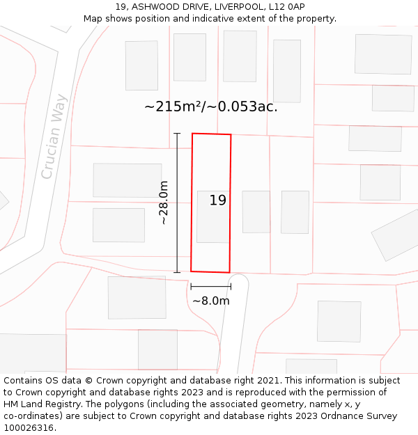 19, ASHWOOD DRIVE, LIVERPOOL, L12 0AP: Plot and title map