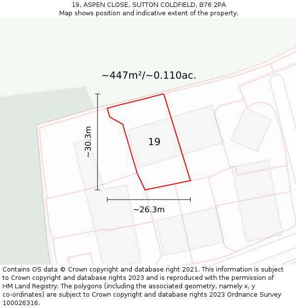 19, ASPEN CLOSE, SUTTON COLDFIELD, B76 2PA: Plot and title map