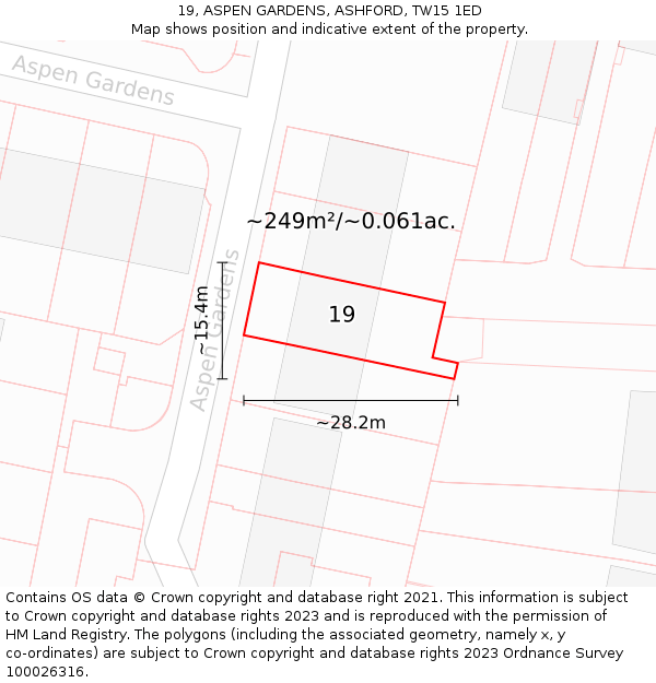 19, ASPEN GARDENS, ASHFORD, TW15 1ED: Plot and title map