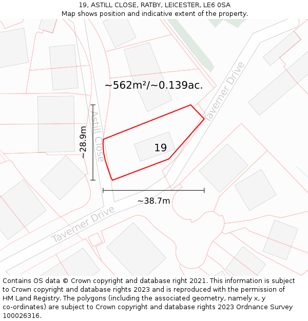 19, ASTILL CLOSE, RATBY, LEICESTER, LE6 0SA: Plot and title map