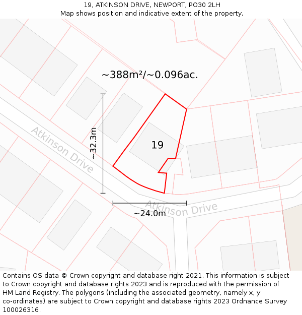 19, ATKINSON DRIVE, NEWPORT, PO30 2LH: Plot and title map