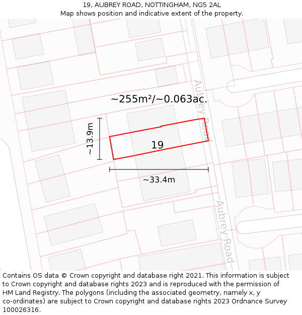 19, AUBREY ROAD, NOTTINGHAM, NG5 2AL: Plot and title map