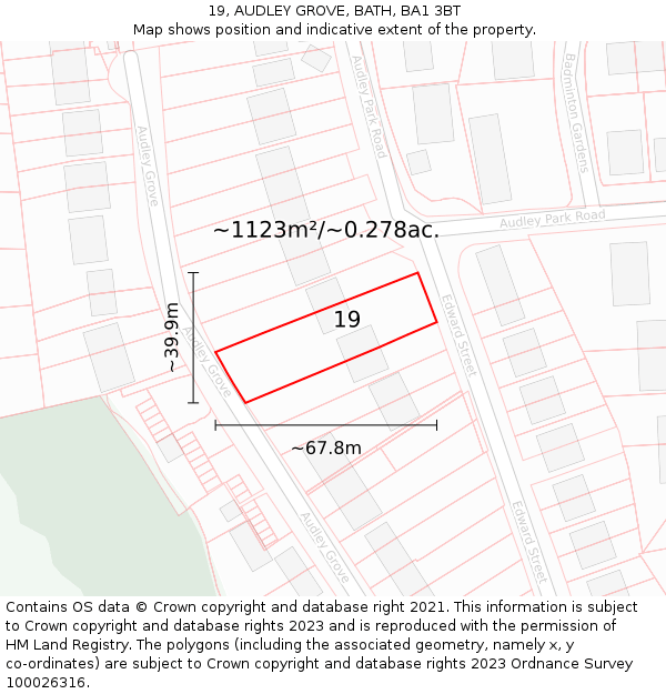 19, AUDLEY GROVE, BATH, BA1 3BT: Plot and title map