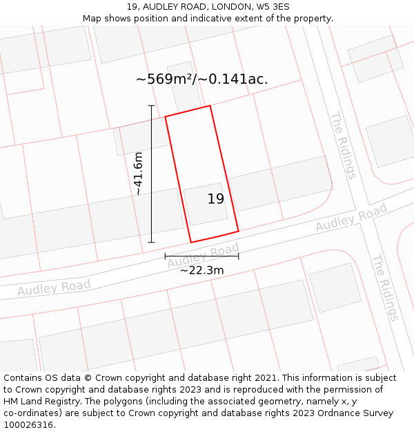 19, AUDLEY ROAD, LONDON, W5 3ES: Plot and title map