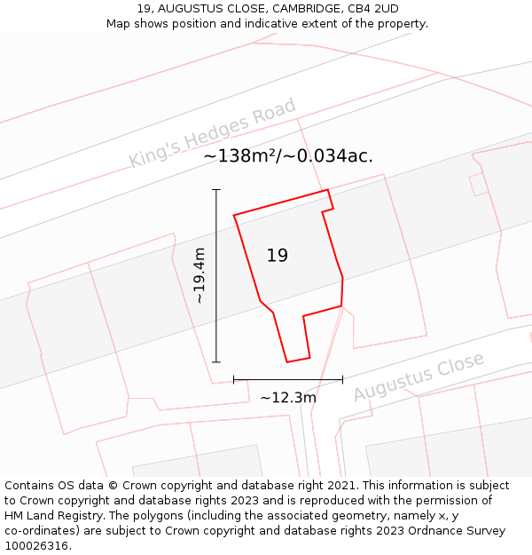 19, AUGUSTUS CLOSE, CAMBRIDGE, CB4 2UD: Plot and title map