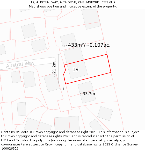 19, AUSTRAL WAY, ALTHORNE, CHELMSFORD, CM3 6UP: Plot and title map