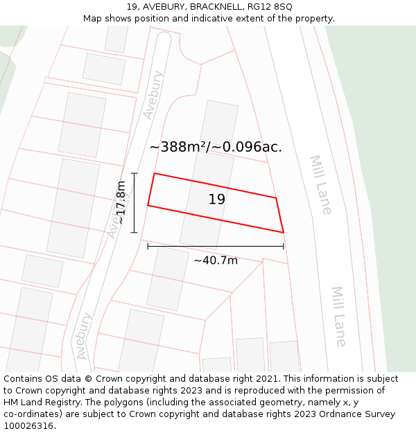 19, AVEBURY, BRACKNELL, RG12 8SQ: Plot and title map