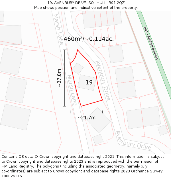 19, AVENBURY DRIVE, SOLIHULL, B91 2QZ: Plot and title map