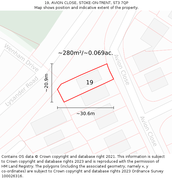 19, AVION CLOSE, STOKE-ON-TRENT, ST3 7QP: Plot and title map