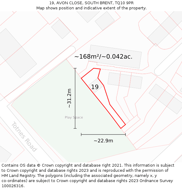 19, AVON CLOSE, SOUTH BRENT, TQ10 9PR: Plot and title map