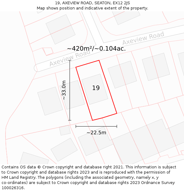 19, AXEVIEW ROAD, SEATON, EX12 2JS: Plot and title map