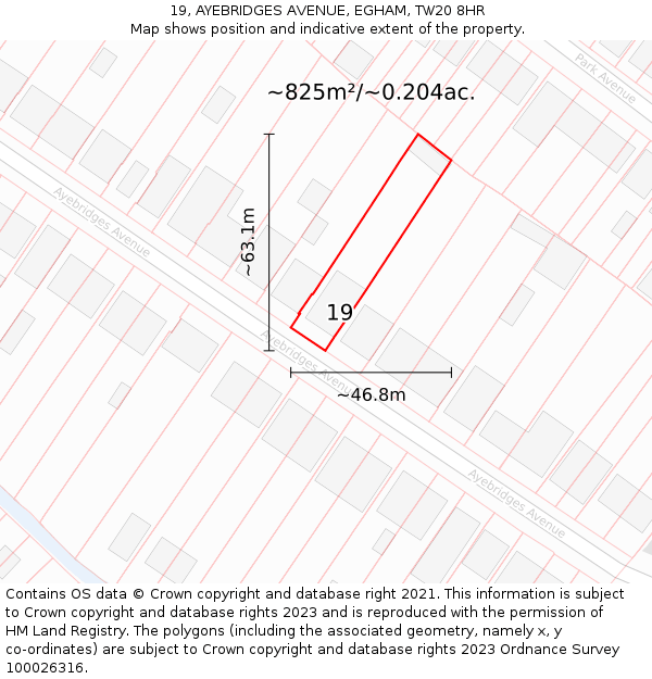 19, AYEBRIDGES AVENUE, EGHAM, TW20 8HR: Plot and title map