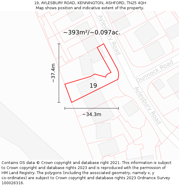 19, AYLESBURY ROAD, KENNINGTON, ASHFORD, TN25 4QH: Plot and title map