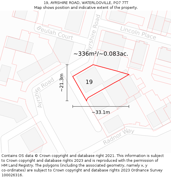 19, AYRSHIRE ROAD, WATERLOOVILLE, PO7 7TT: Plot and title map