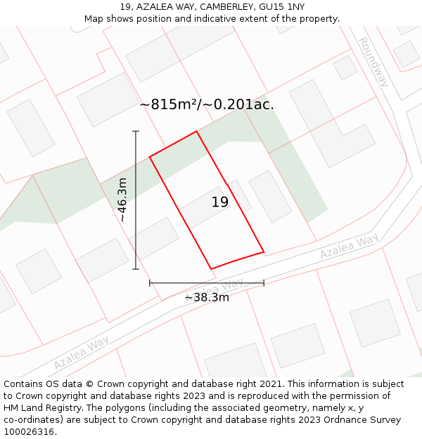 19, AZALEA WAY, CAMBERLEY, GU15 1NY: Plot and title map