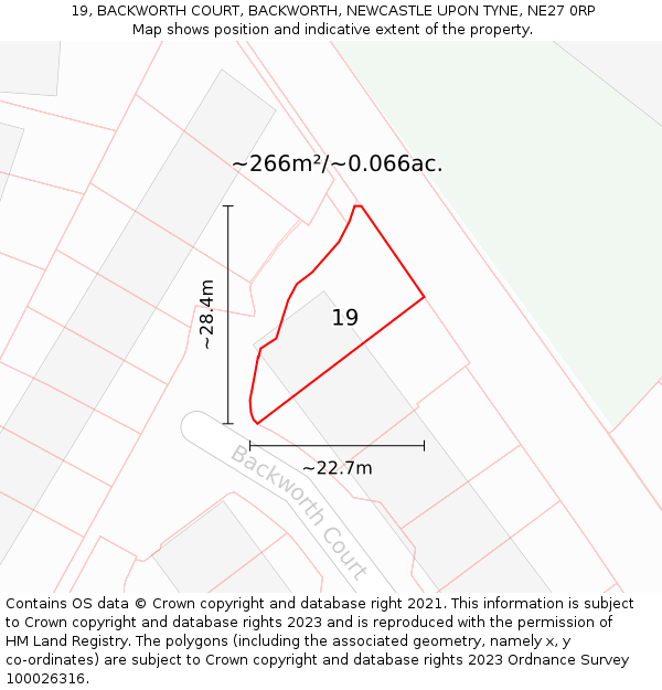 19, BACKWORTH COURT, BACKWORTH, NEWCASTLE UPON TYNE, NE27 0RP: Plot and title map