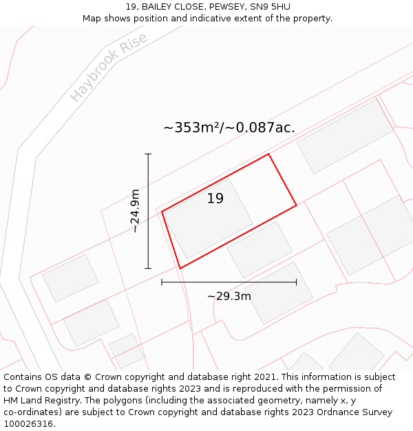 19, BAILEY CLOSE, PEWSEY, SN9 5HU: Plot and title map