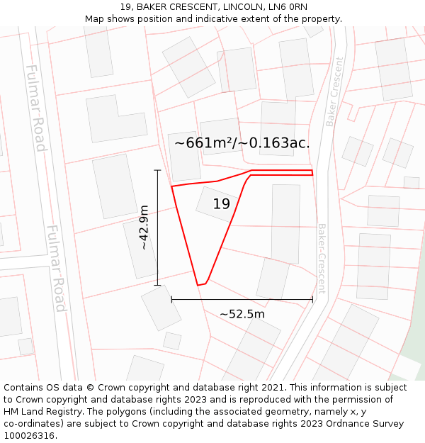 19, BAKER CRESCENT, LINCOLN, LN6 0RN: Plot and title map