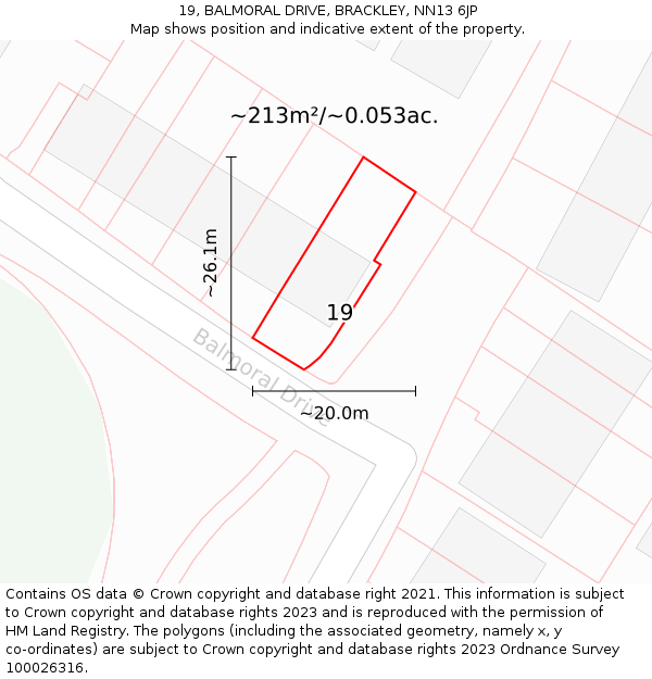 19, BALMORAL DRIVE, BRACKLEY, NN13 6JP: Plot and title map