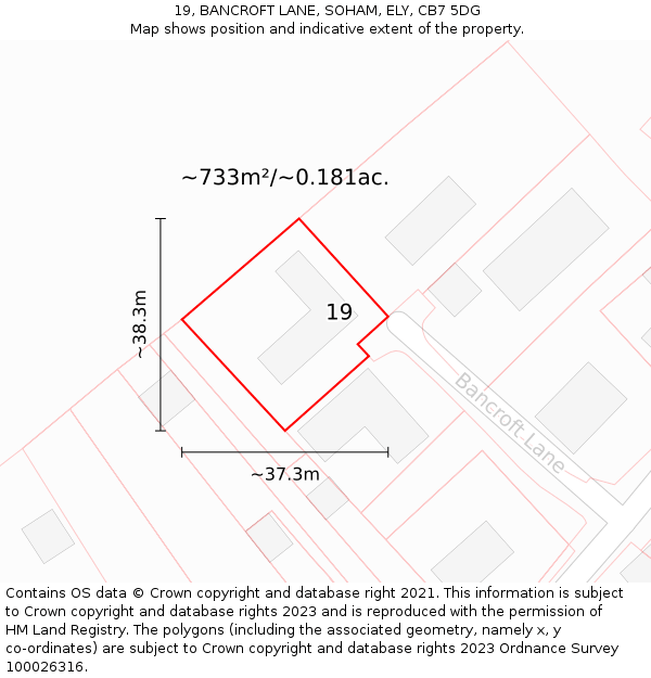 19, BANCROFT LANE, SOHAM, ELY, CB7 5DG: Plot and title map