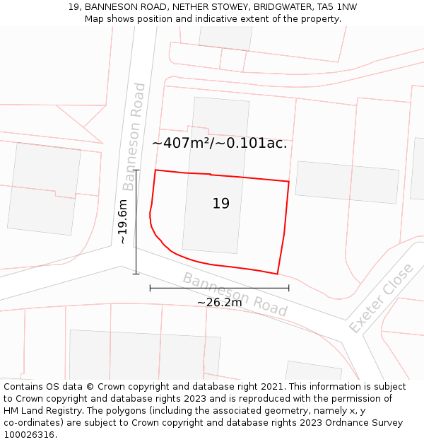 19, BANNESON ROAD, NETHER STOWEY, BRIDGWATER, TA5 1NW: Plot and title map