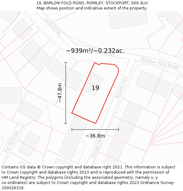 19, BARLOW FOLD ROAD, ROMILEY, STOCKPORT, SK6 4LH: Plot and title map
