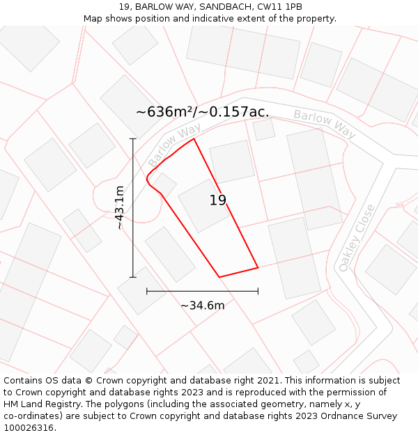 19, BARLOW WAY, SANDBACH, CW11 1PB: Plot and title map