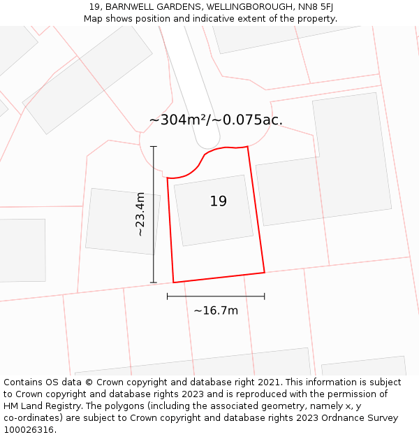 19, BARNWELL GARDENS, WELLINGBOROUGH, NN8 5FJ: Plot and title map