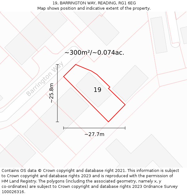 19, BARRINGTON WAY, READING, RG1 6EG: Plot and title map