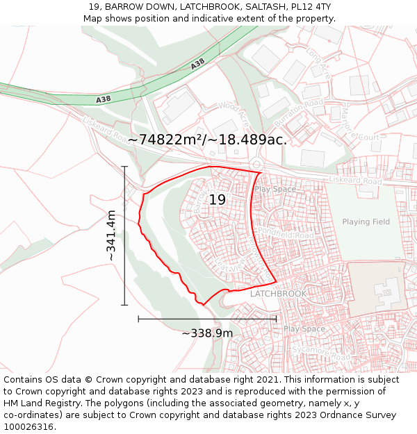 19, BARROW DOWN, LATCHBROOK, SALTASH, PL12 4TY: Plot and title map