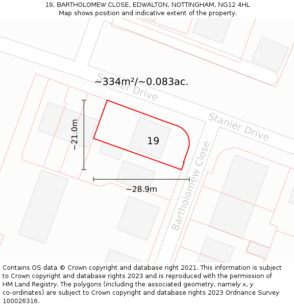 19, BARTHOLOMEW CLOSE, EDWALTON, NOTTINGHAM, NG12 4HL: Plot and title map