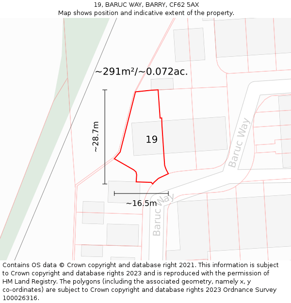 19, BARUC WAY, BARRY, CF62 5AX: Plot and title map