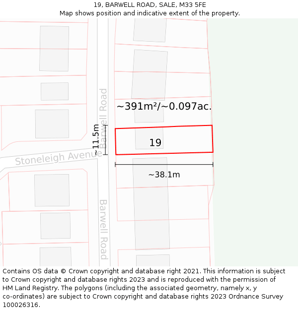 19, BARWELL ROAD, SALE, M33 5FE: Plot and title map