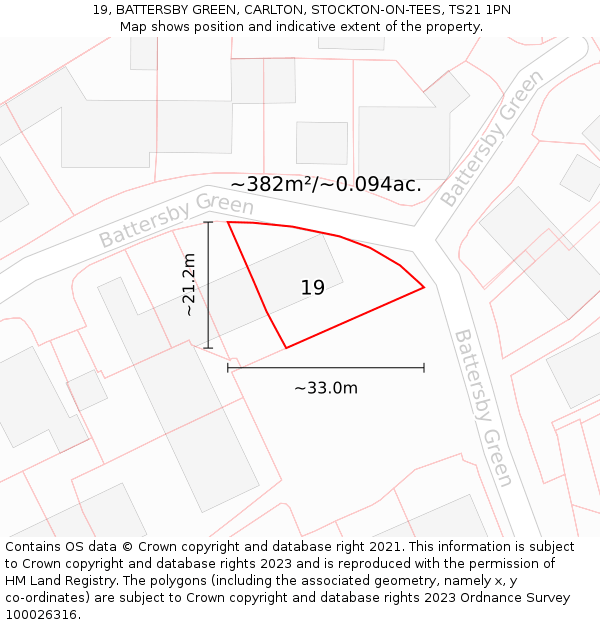 19, BATTERSBY GREEN, CARLTON, STOCKTON-ON-TEES, TS21 1PN: Plot and title map