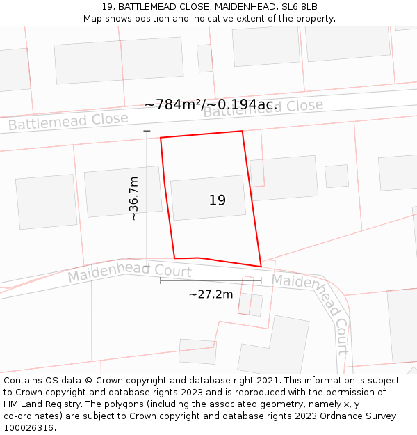 19, BATTLEMEAD CLOSE, MAIDENHEAD, SL6 8LB: Plot and title map