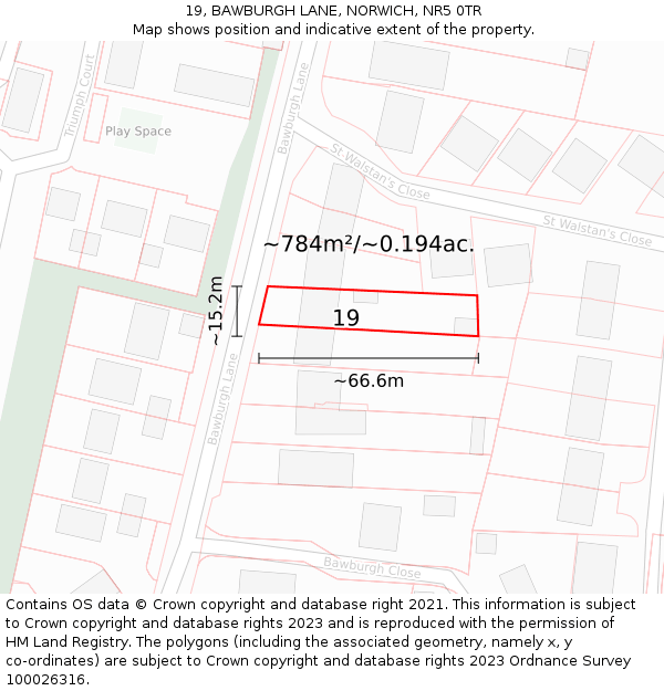 19, BAWBURGH LANE, NORWICH, NR5 0TR: Plot and title map