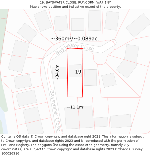 19, BAYSWATER CLOSE, RUNCORN, WA7 1NY: Plot and title map