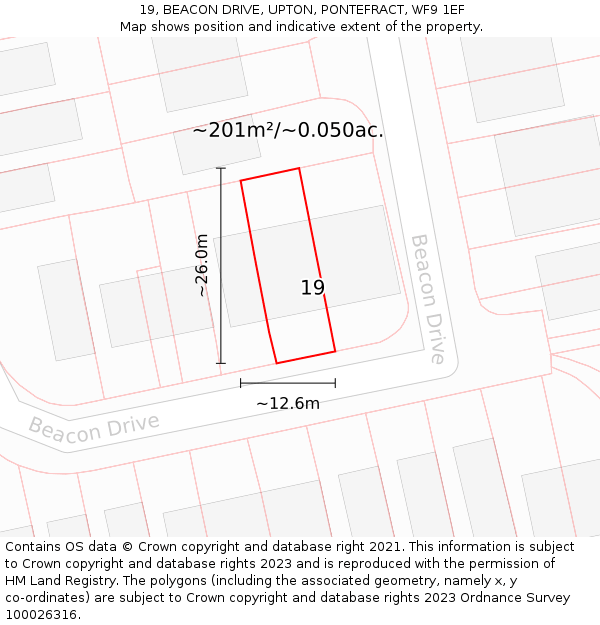 19, BEACON DRIVE, UPTON, PONTEFRACT, WF9 1EF: Plot and title map