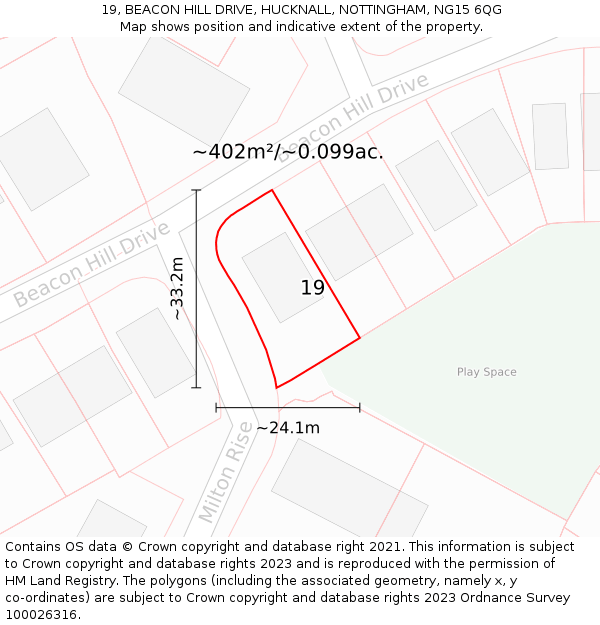 19, BEACON HILL DRIVE, HUCKNALL, NOTTINGHAM, NG15 6QG: Plot and title map